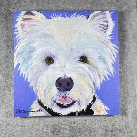 Pat Saunders-White Hand Painted White Dog Canvas 12x12
